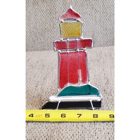 Red Lighthouse Stained Glass Standing SunCatcher Home Decor - Picture 5 of 6